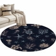thumbnail image 2 of 4Ft Round Rug, Navy Blue Coastal Non-Skid Rubber Backing Large Area Rugs - Living Room Bedroom Home Office, Nautical Summer Beach Sea Turtle Starfish Indoor Floor Mat Carpets Washable Rug, 2 of 9