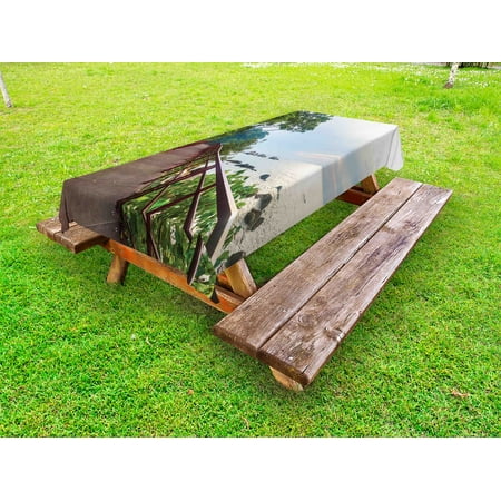 

Beach Outdoor Tablecloth Walkway and Jogging Track by Sea in Cinque Terre Italian Mediterranean Vacation Decorative Washable Fabric Picnic Tablecloth 58 X 120 Inches Green Chocolate by Ambesonne