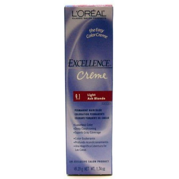 L'Oreal Excellence Creme Permanent Hair Color, Light Ash Blonde #9.1, 1.74 oz (Pack of 4)