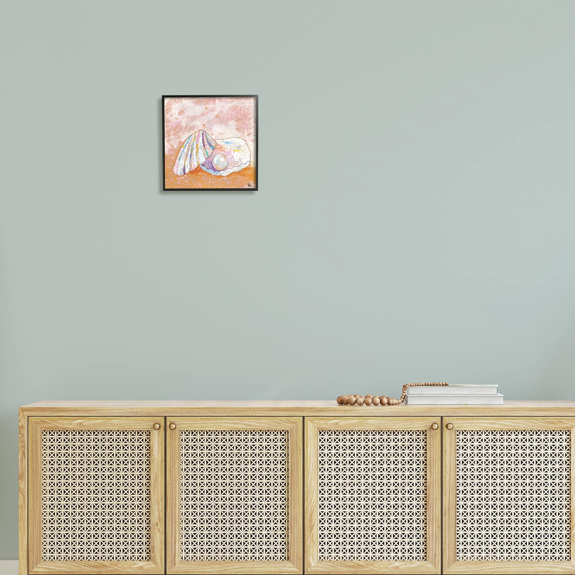 Stupell Industries Collaged Clam Shell Pearl Mixed Speckled Ephemera Painting Black Framed Art Print Wall Art, Design by Lisa Morales