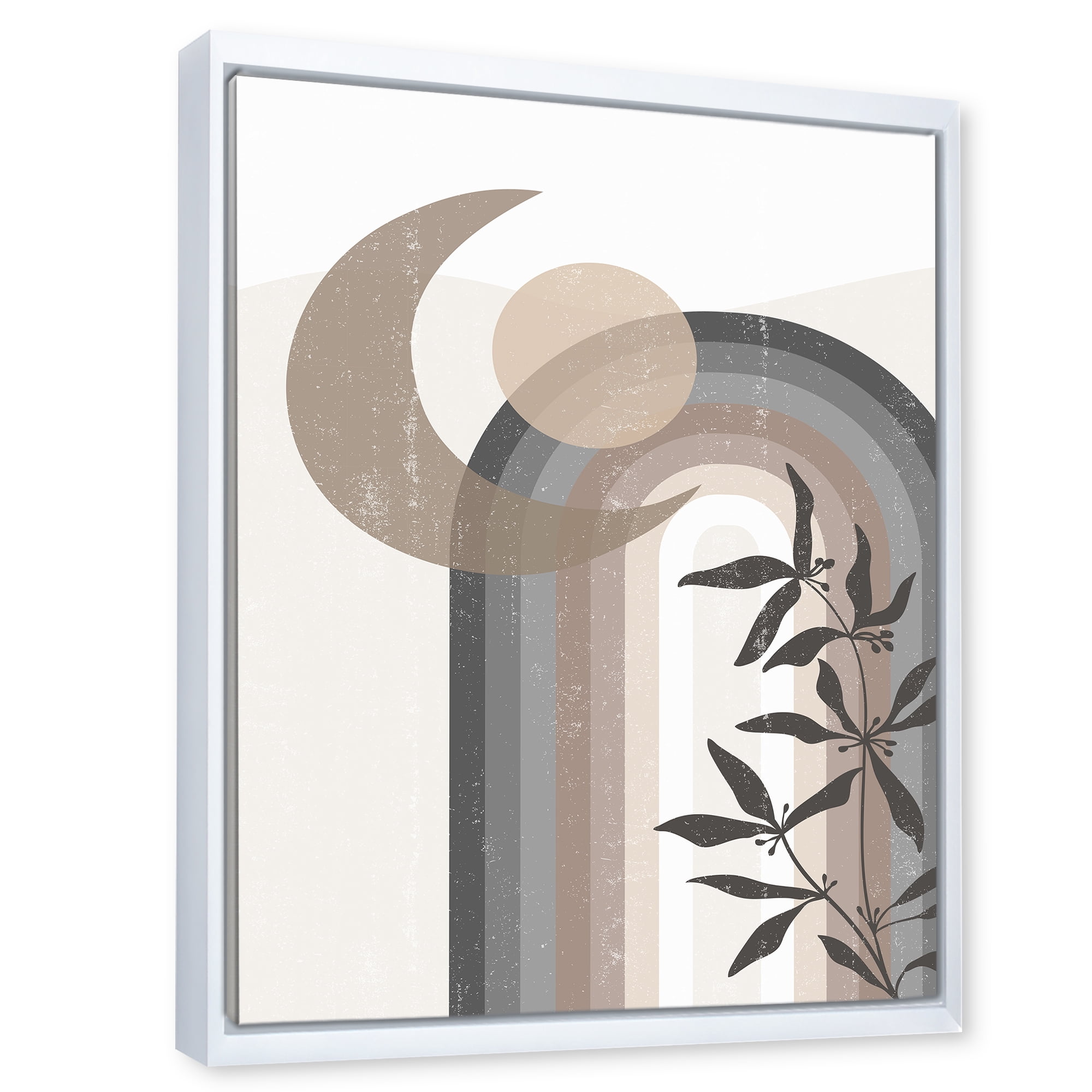 Designart 'Abstract Moon and Sun In Gray and Blue' Modern Framed Canvas Wall Art Print