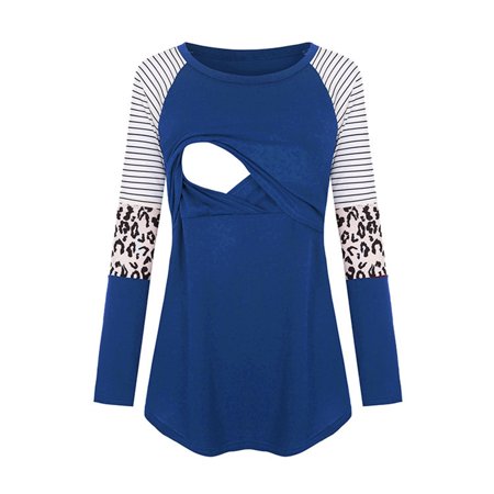 

CHMORA Women Maternity Long Sleeve Patchwork Color Tops Breastfeeding Blouse maternity clothes