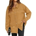 thumbnail image 5 of Fantaslook Denim Jackets for Women Trendy Frayed Hem Shackets Casual Button Up Jean Jacket Coats, 5 of 8