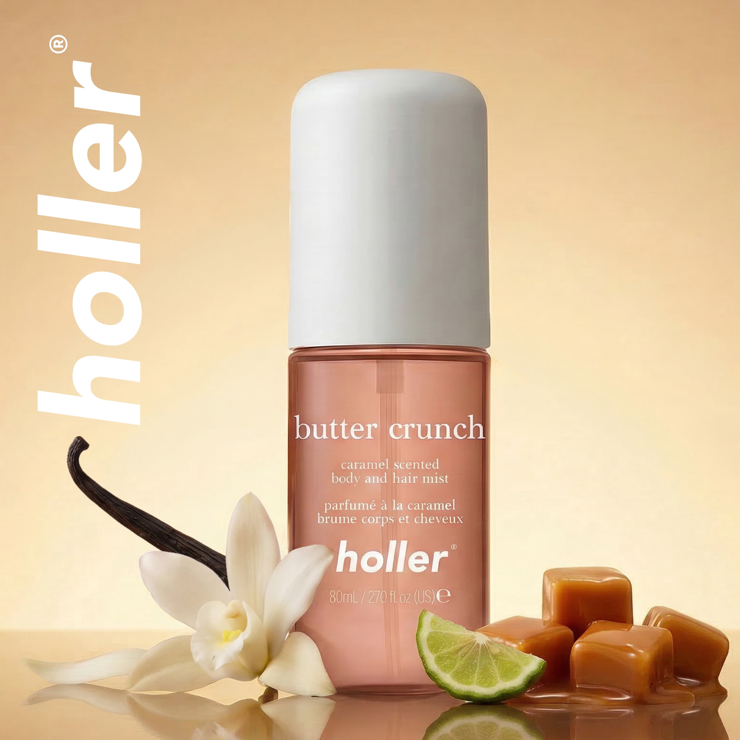 Holler Butter Crunch Body and Hair Fragrance Mist, Caramel Scented,  2.7 fl oz