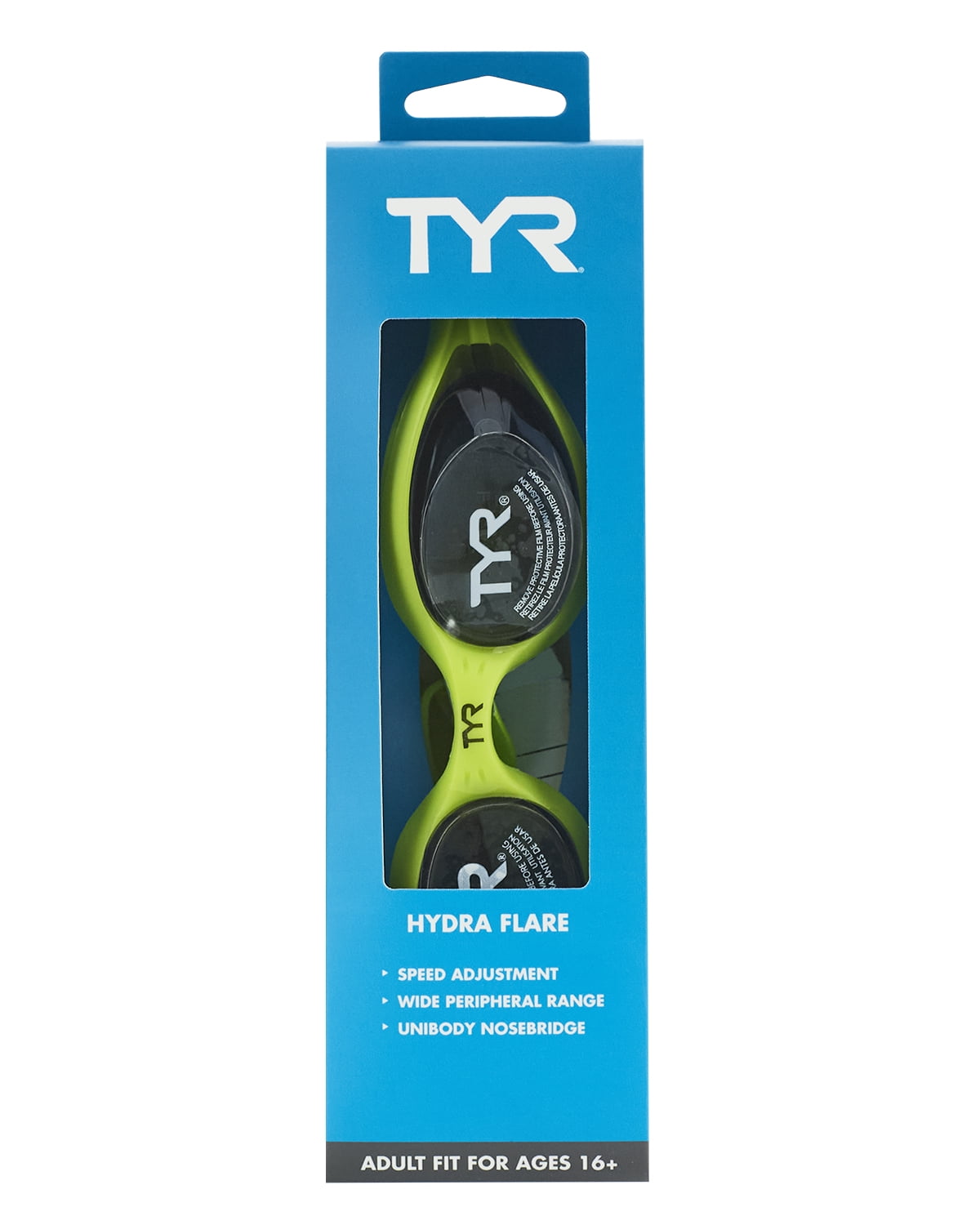 TYR Hydra Flare Adult Swim Goggles, Non-Mirrored, Lime