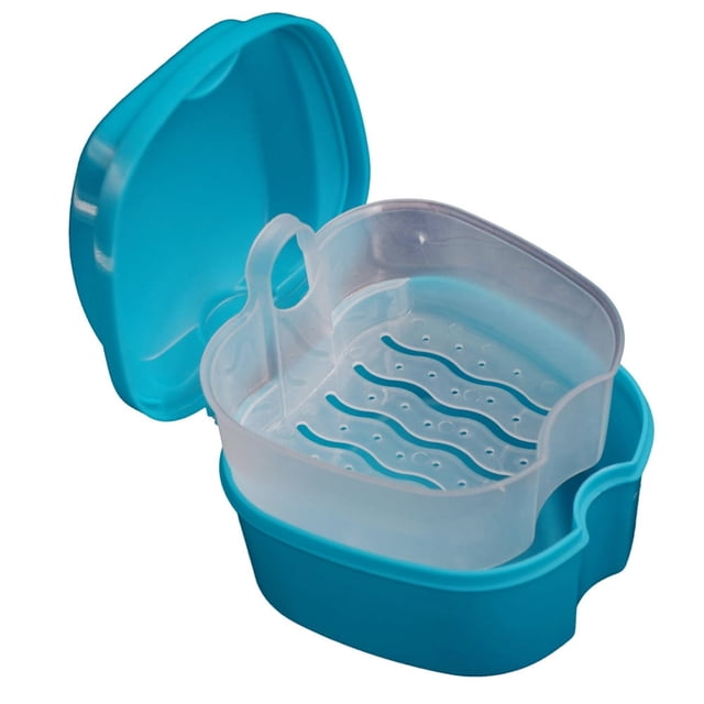 MesaSe Denture Bath Box Case Dental False Teeth Storage Box with Hanging Net Container
