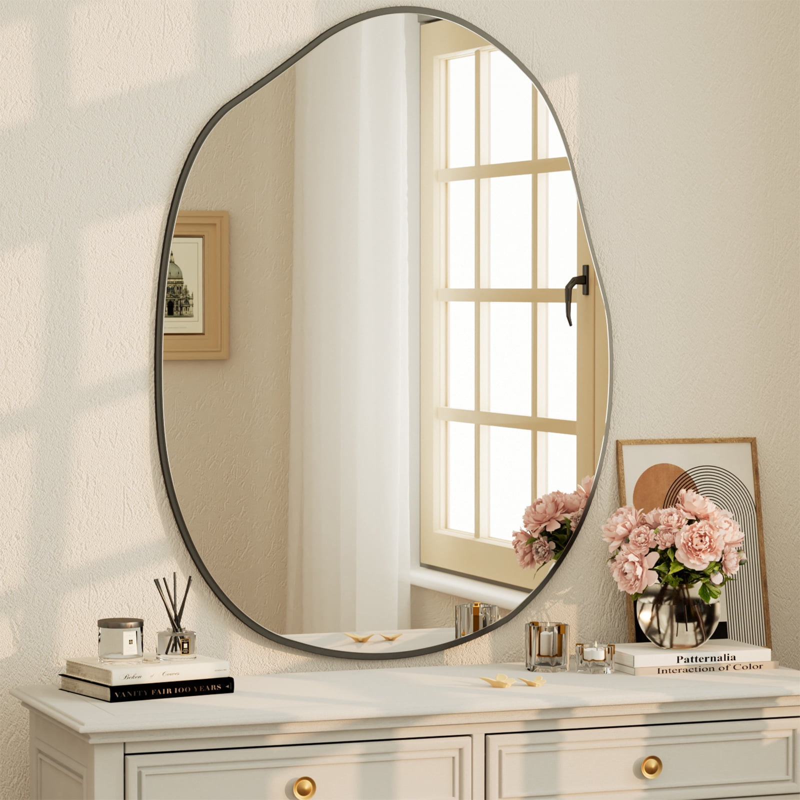 Gleamira 40"x26" Irregular Bathroom Mirror Frameless Wall-mounted Decorative Vanity Mirror