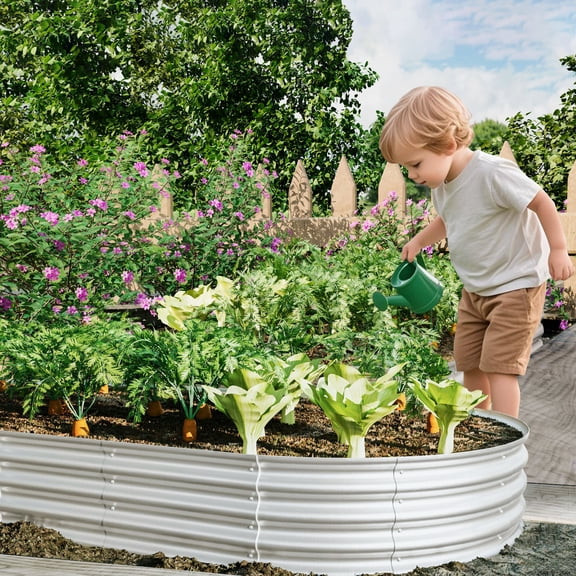 2Pcs 8x4x1ft Raised Garden Bed Kit with Adjustable Size, Galvanized Planter Boxes for Outdoor, Vegetable Plant Container Kit with Open Bottom Design for Vegetables, Herbs, Flowers, Sliver