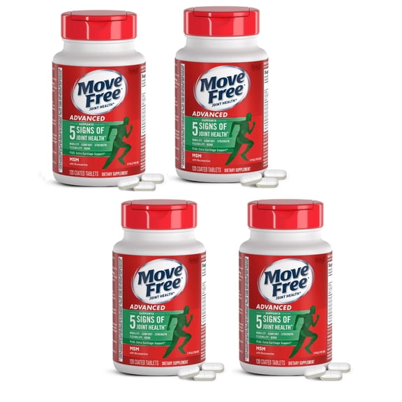 (4 Pack) Schiff, Move Free, Advanced Plus MSM with Glucosamine & Chondroitin, 120 Coated Tablets
