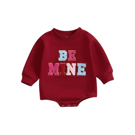 

Bslissey Baby Girls Valentine s Day Romper Long Sleeve Fuzzy Letter Embroidery Crew Neck Onesie Bodysuit Newborn Infant Casual Jumpsuit Clothes 3M 6M 12M 18M