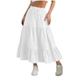 thumbnail image 2 of Women's Summer Casual Vacation Skirts Tiered High Waisted a Line Flowy Long Maxi Skirts with Pockets White L, 2 of 6