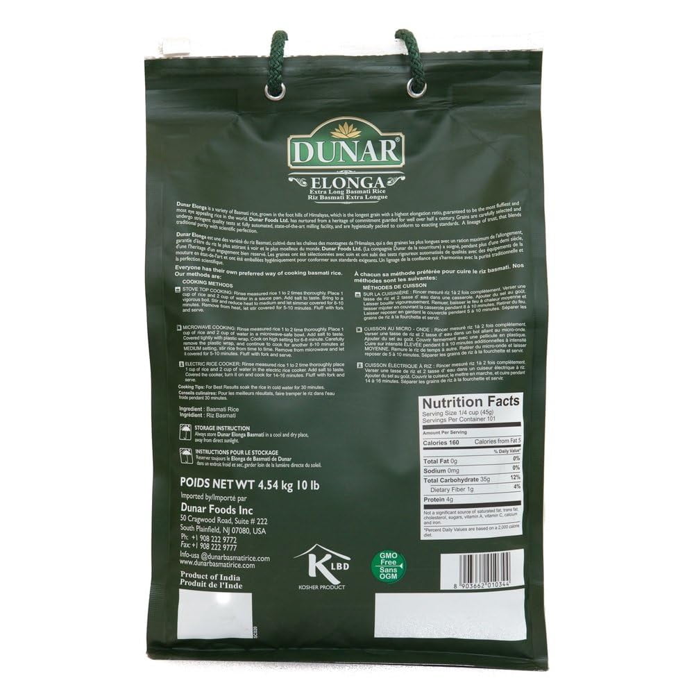 Dunar Basmati Rice Elonga Extra Long 10 lb