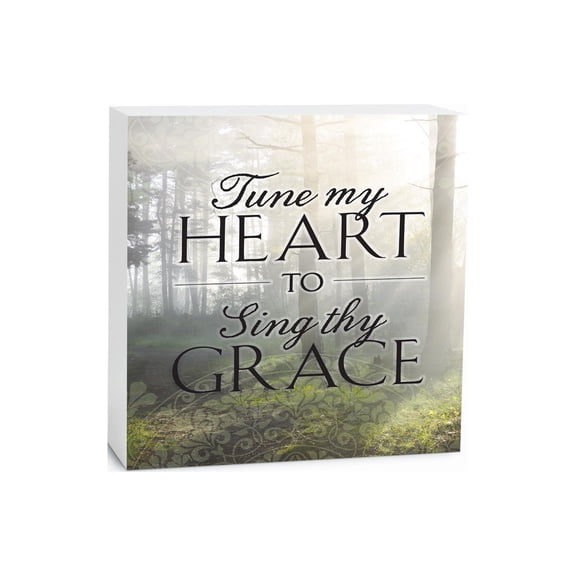 Tune Heart Sing Grace Misty Green Woods 5 x 5 Wood Tabletop Sign Plaque