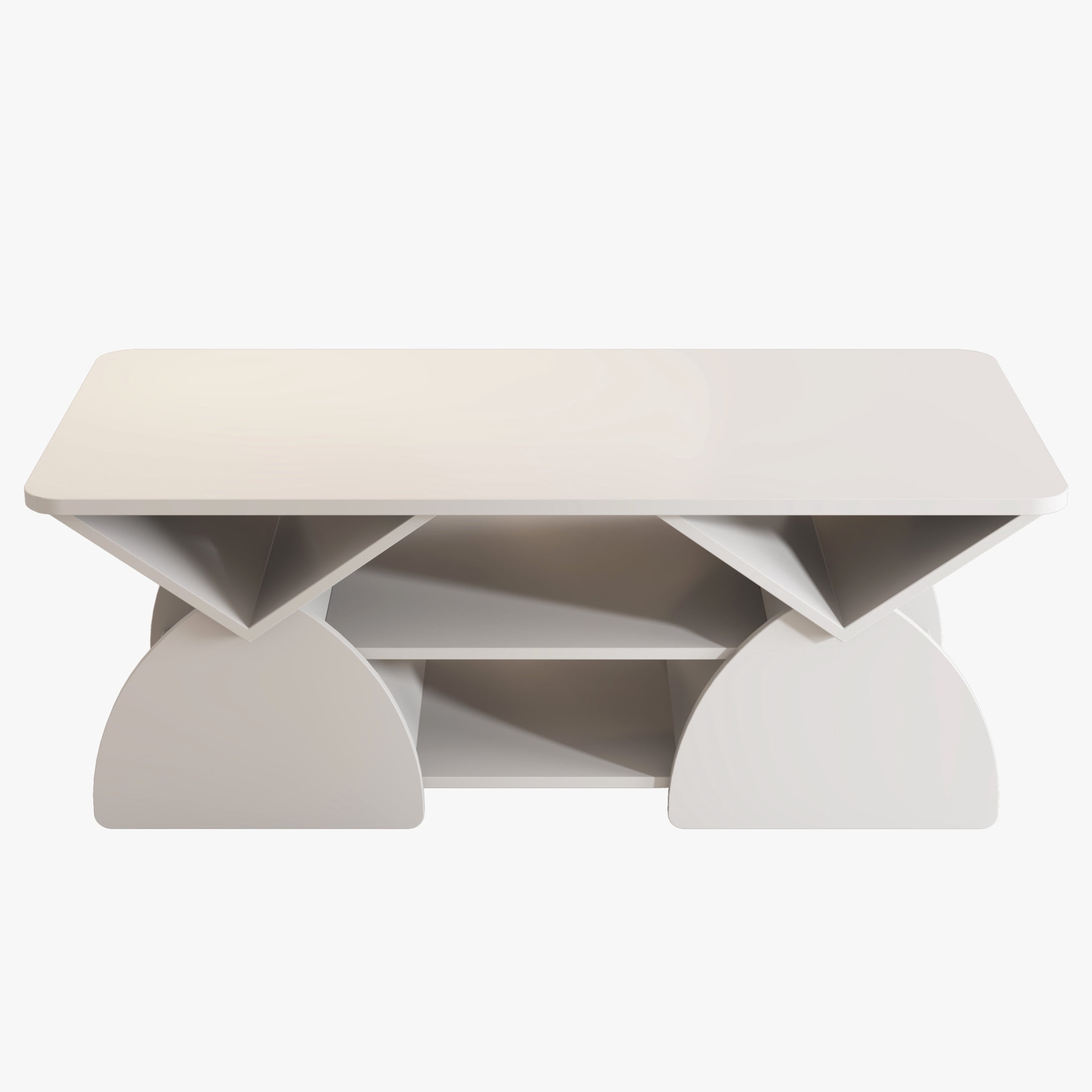 Noble House Arwick 47.24" Rectangular Coffee Table, Wooden Rounded Corners Tea Table, Geometric Open Shelves, White