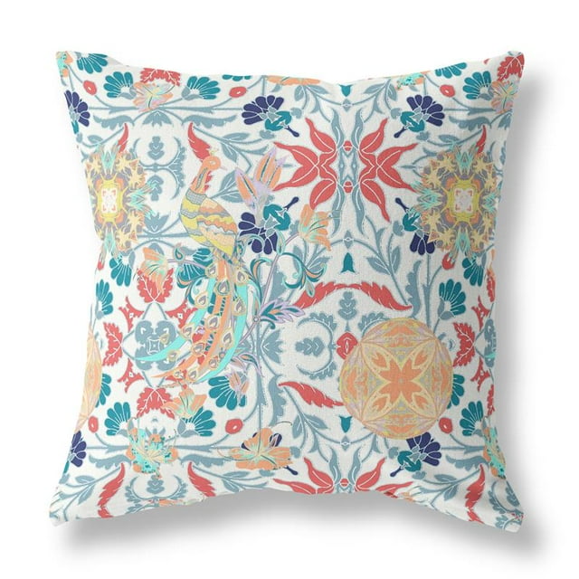 Everest Coussin en Tissu Paon Intérieur/extérieur avec Fermeture Éclair Blanc Rouge 16x16