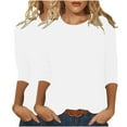 thumbnail image 1 of Bowake 2PC Womens 3/4 Sleeve Shirts Casual Crew Neck Basic Tops Solid Color Ladies Going out Blouse Tee, 1 of 5