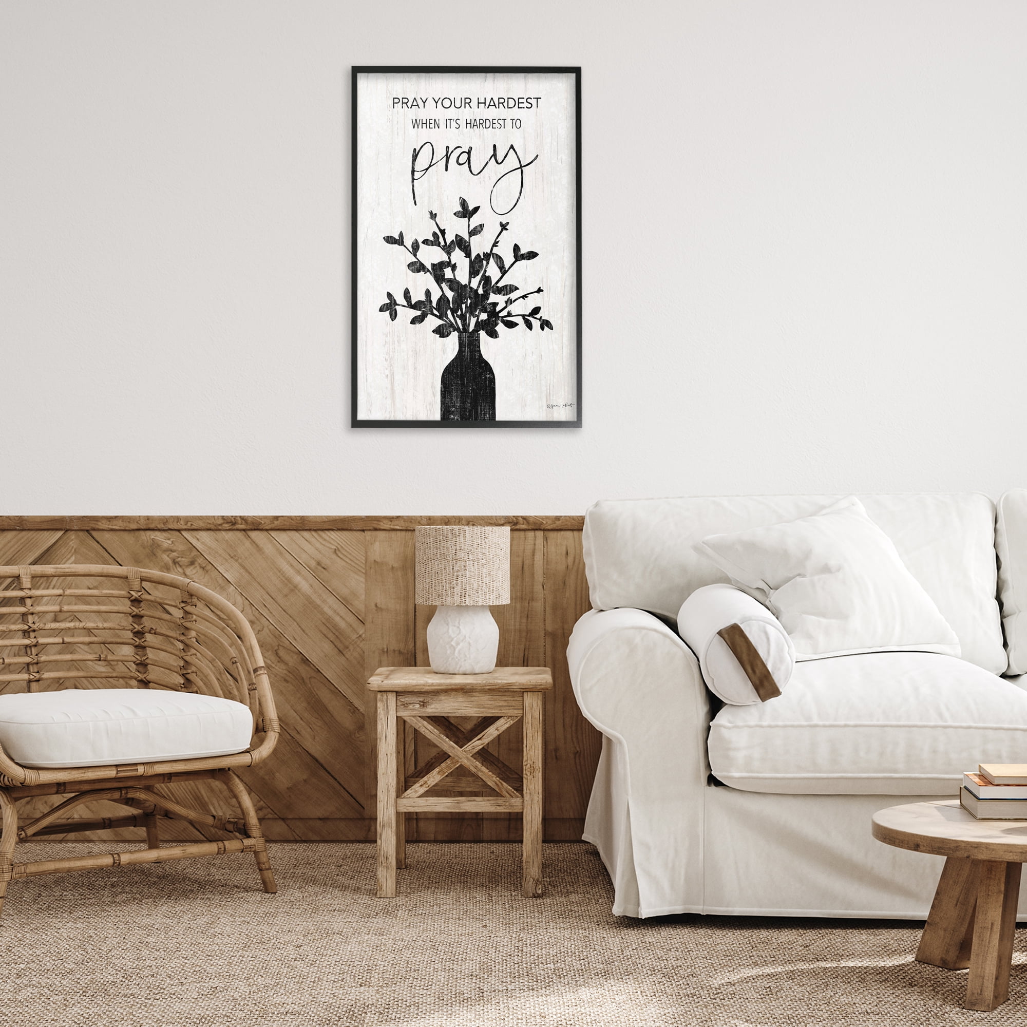 Stupell Industries Pray Your Hardest Religious Painting Black Framed Art Print Wall Art, 20 x 30