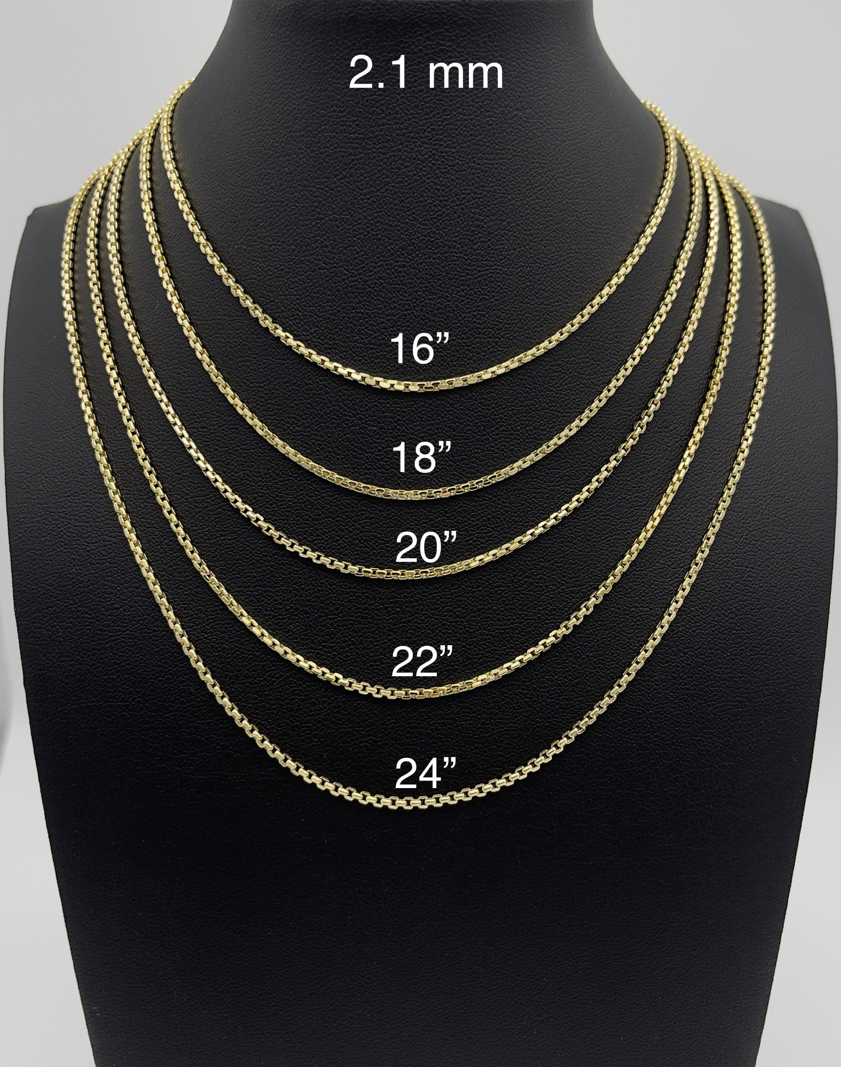 Jewelheart 14K Yellow Real Gold Round Box Chain 1.3-2.7mm Diamond Cut Link Pendant Necklace For Men Women 16"-24"
