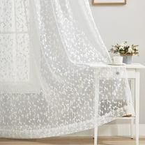 Flowpartex Spring Leaf Buds Embroidered White Lace Sheer Curtains Rod Pocket Voile Winodw Drapes for Bedroom Living Room, 52" W x 95" L 2 Panels