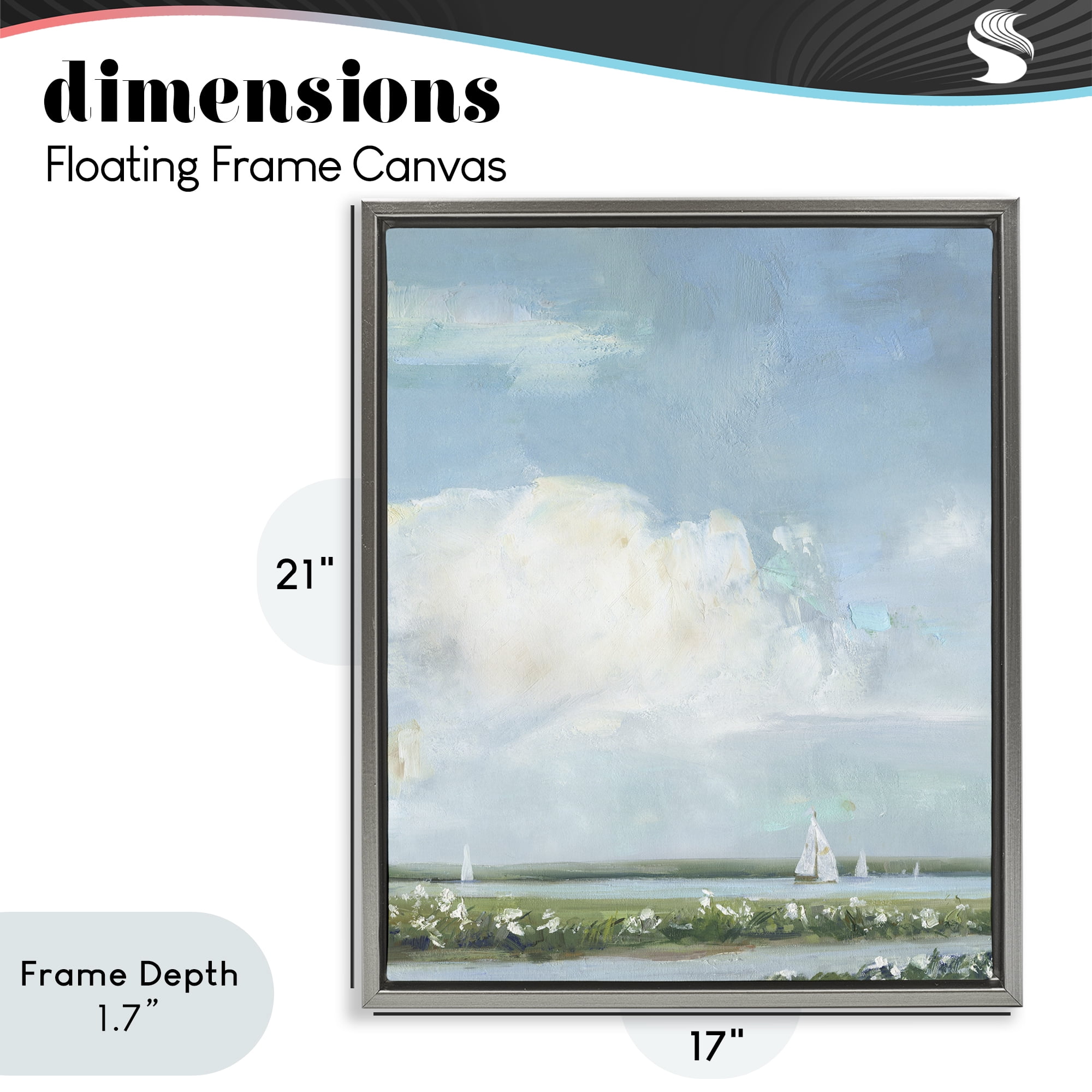 Stupell Industries Seaside Sailing Along Meadow Gray Framed Floater Canvas Wall Art, design by Sally Swatland