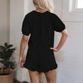 thumbnail image 5 of Short Sets for Women Short Puff Sleeve Half Zip T Shirt and Ruffled Shorts 2 Piece Matching Set Womens Lounge Set, 5 of 6