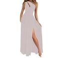 thumbnail image 2 of Women's Summer Sexy One Shoulder Cutout Maxi Dress Sleeveless Solid Pleated Slit Elegant Long Cocktail Party Dresses, 2 of 5