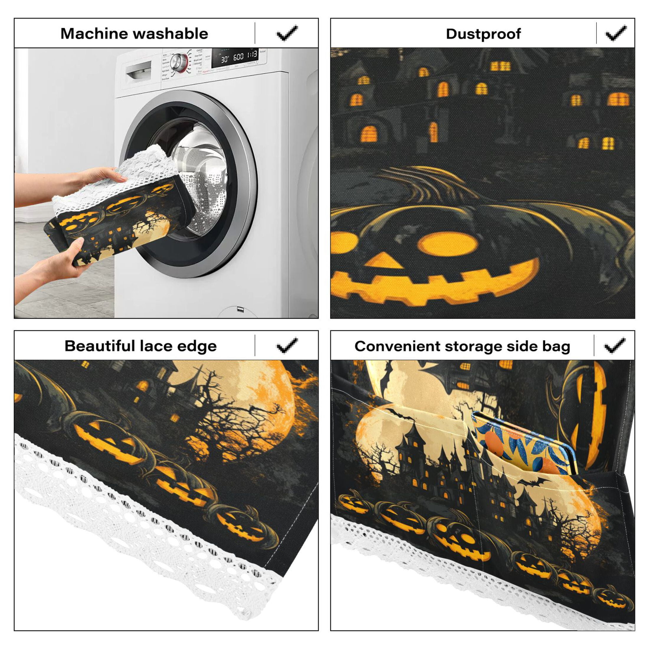 Ghost PumpkinWasher and Dryer Covers Dust-Proof and Oil Resistant Fridge Cover with 4 Storage Pockets Washing Machine Top Cover for Laundry Kitchen Home 51.2 x 22 In