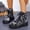Black, variant on BRGZLK Cowboy Boots for Women Round Toe Chunky Heel Plaid Lace Up Punk Motorcycle Western Style Side Zip Comfort Ankle Booties Daily Winter 2026 Blue 40