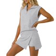 thumbnail image 4 of OJSFQUFP Women Soild Color 2 Pc Skirt Sets Summer Sleeveless Half Zip Sweatshirt Sport Outfits Casual Sweatsuits, 4 of 6