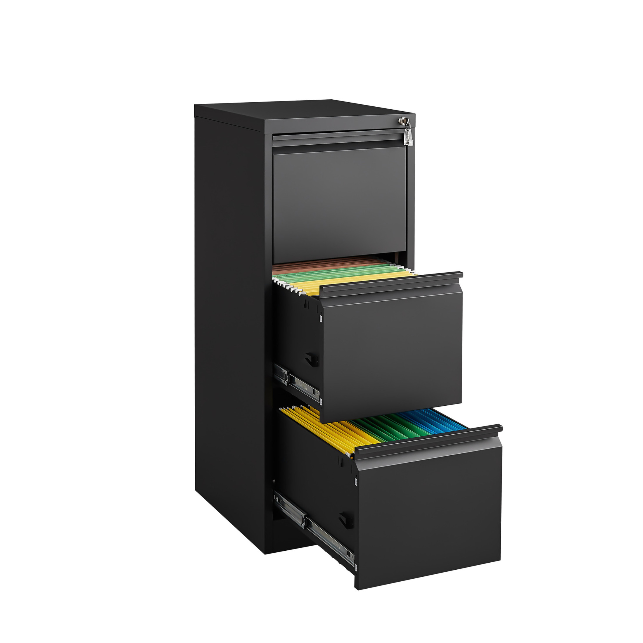 Noble House 3 Drawer Metal Vertical File Cabinet Storage with Lock for Home Office, Black