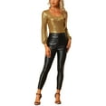 thumbnail image 2 of INSPIRE CHIC Women's Metallic Shimmer Glitter Bishop Sleeve Scoop Neck Party Top Shirt XS Dark Gold, 2 of 6