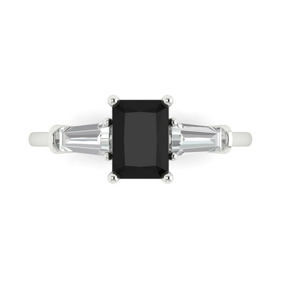 1.5 ctw 3 Stone Anniversary Ring for Women | Emerald Cut Natural Onyx | Hyperallergenic Solid 14K White Gold