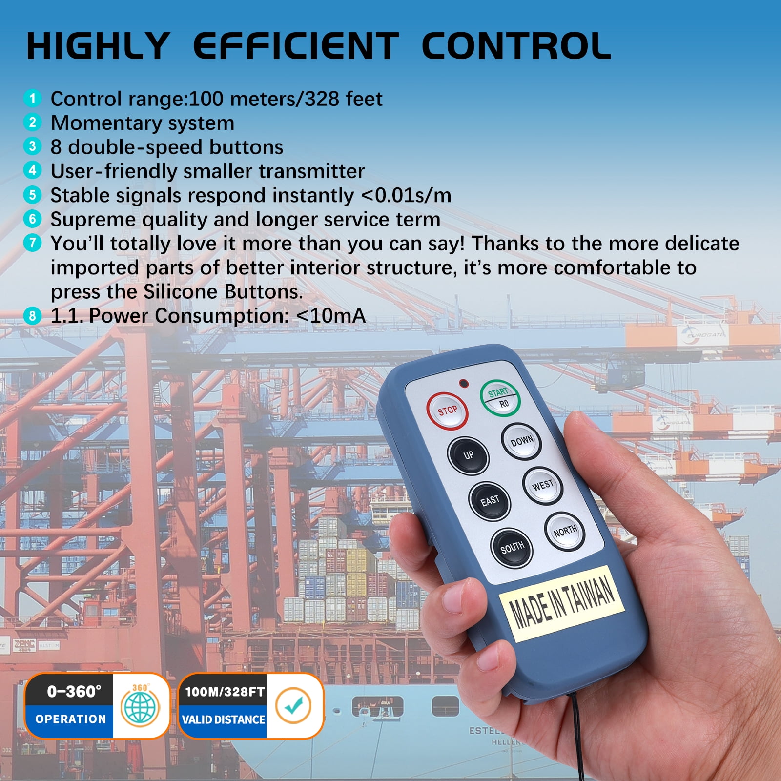 6 Channel Saga Mini Industrial Wireless Crane Radio Remote Control 220V AC for Electric Chain Hoist Overhead Bridge Travelling Crane Truck Transmitter and Receiver