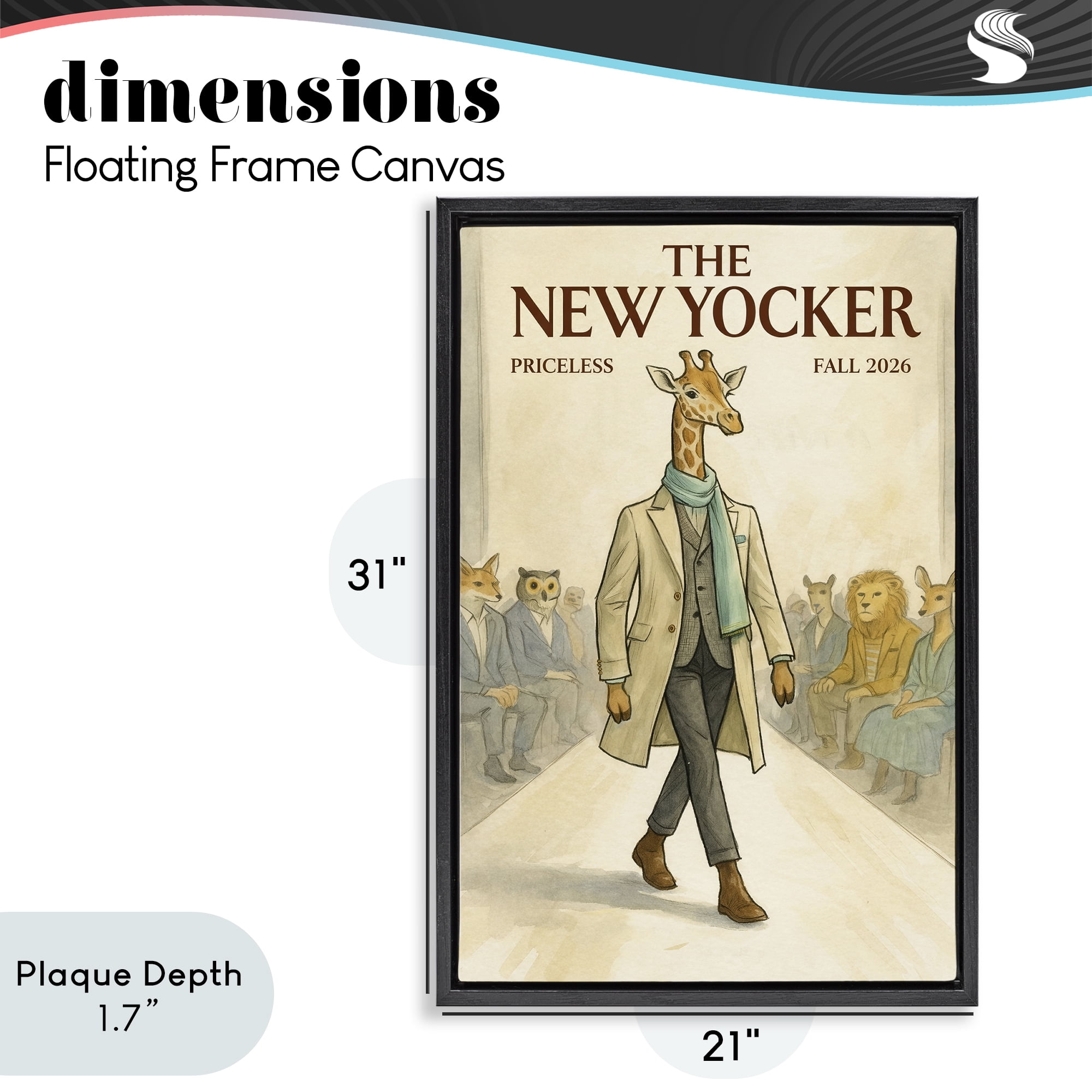 Stupell Industries New Yocker Giraffe Model Black Framed Floater Canvas Wall Art, design by Grotto Studios
