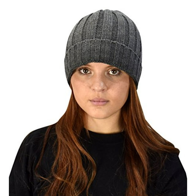 Peach Couture Double Layer Fleece Lined Unisex Striped Knit Winter Beanie Hat Cap Grey 03