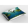 thumbnail image 2 of Ambesonne Dinosaur Pillow Sham 2 Pack, Flying Cartoon Animals, 36"x20", Green White Blue, 2 of 3