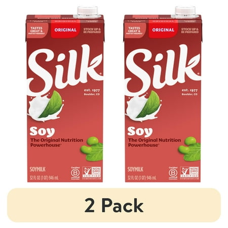 (2 pack) Silk Shelf Stable, Dairy Free, Lactose Free, Original Soy Milk, 32 fl oz Quart