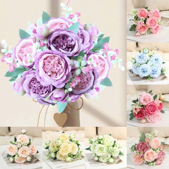Fwttom Fake Flowers, Realistic Appearance Oil-Painting Hand-Crafted Artificial Flowers without Wilting or Fading, Camellia Rose Fake Plants Bouquet for Wedding Handheld Home Decor