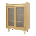 thumbnail image 3 of 3-Tier Wood Grain Storage Cabinet - 27.6" Modern Kitchen Organizer with Acrylic Sliding Doors, Log Color, 3 of 14