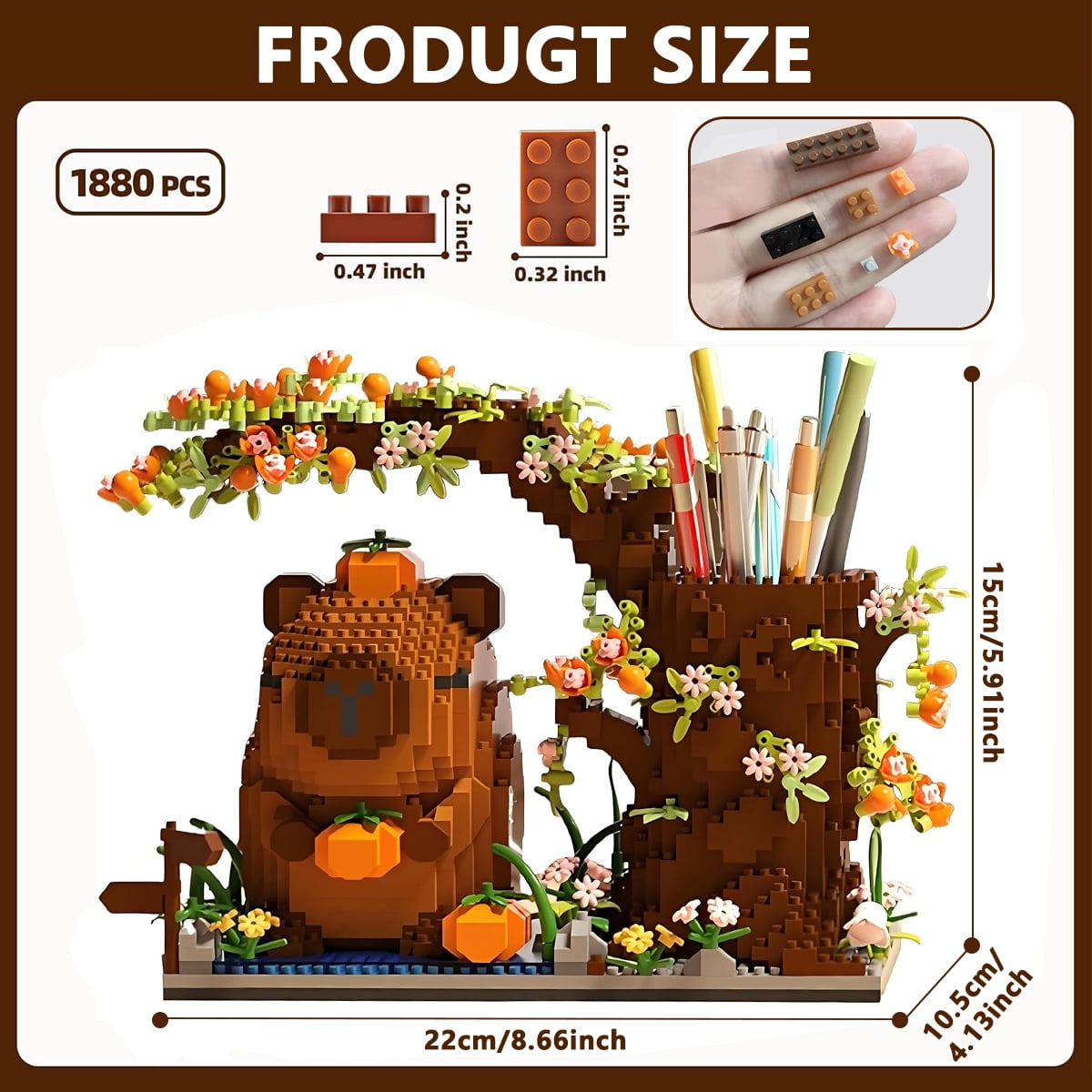 Desk Pen Holder Building Blocks Set, Cute Pumpkin,Animals,Flowers,Tree Building Bonsai Kit Gifts Toy  Fun Crafts Model Kit for Kids & Adults Ages 8+