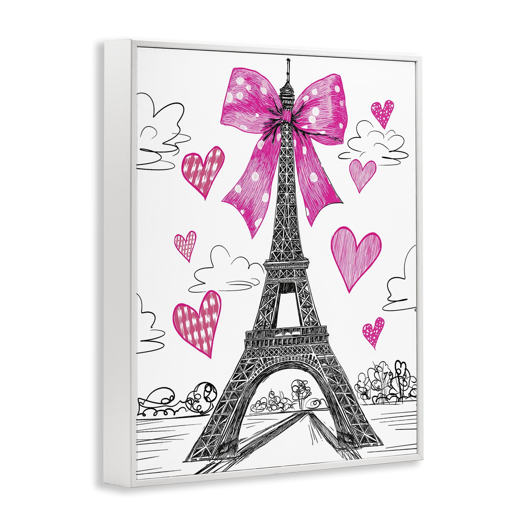Stupell Industries Heart Patterned Eiffel Tower White Framed Giclee Art, design by Jess Stempel