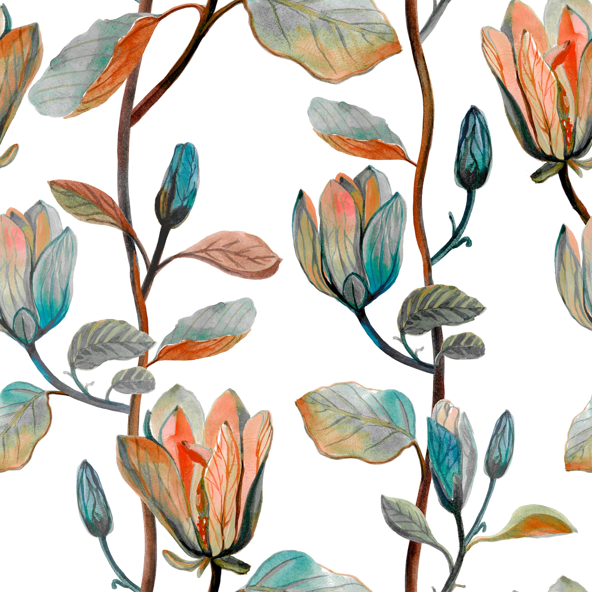 MuralsPrint Watercolor Magnolia Flower Peel and Stick Floral Wallpaper