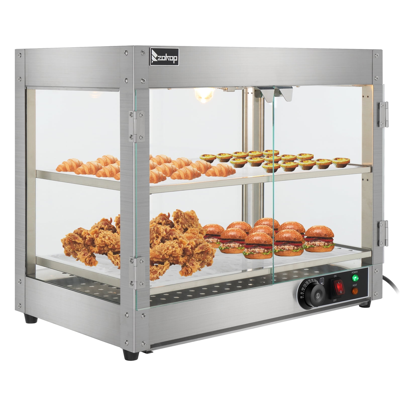 WeChef 2-Tier Pizza Warmer Countertop 24 Commercial Food Warmer Display  w/Removable Trays Light Bulb Pastry Display Case for Restaurant Cafe Buffet