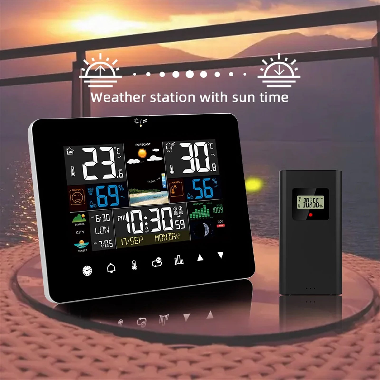 Weather Station Wireless Digital Indoor/Outdoor Forecast with Touch Screen Table Desk Clock Temperature Humidity Meter ,Excellent Visual Experience