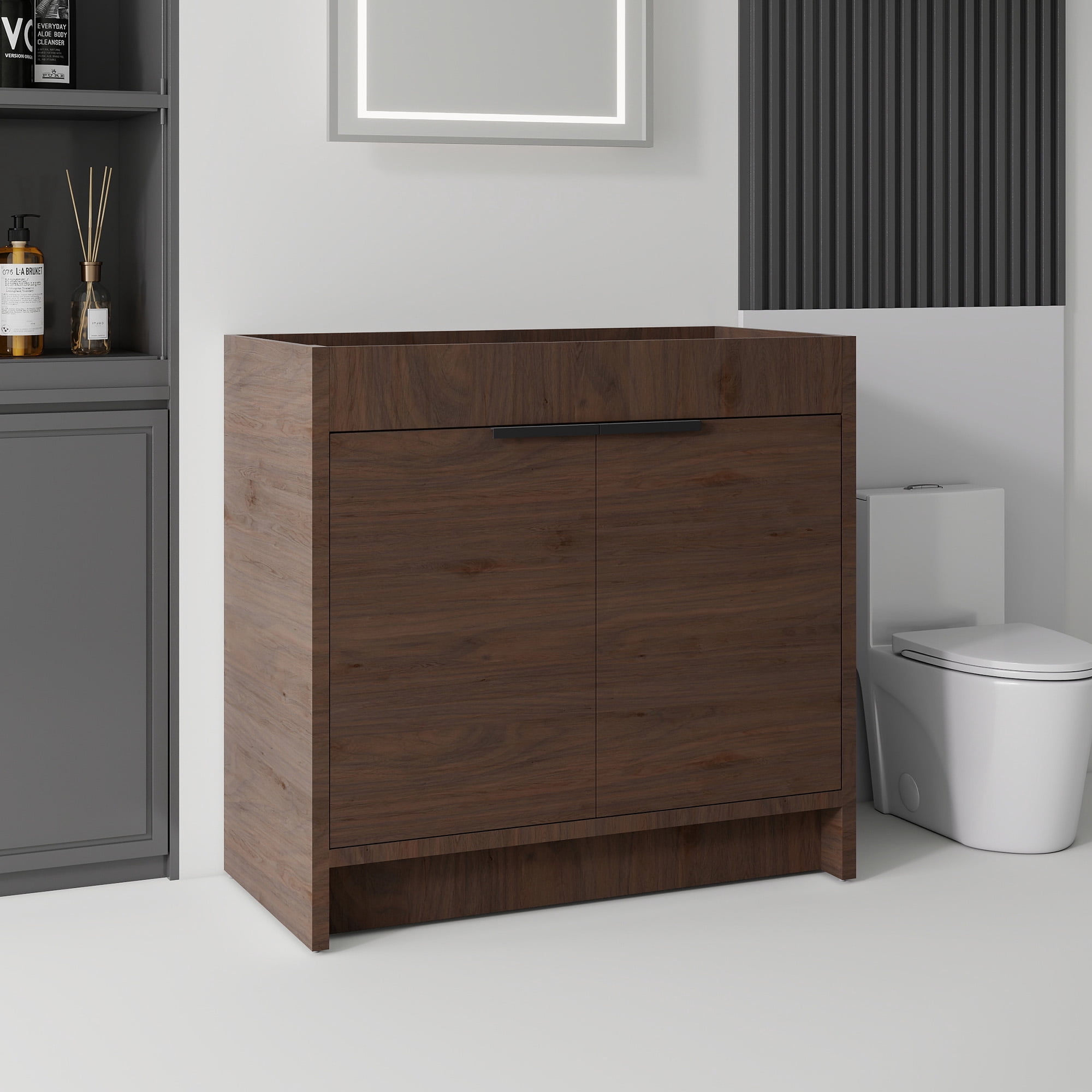 Leumius 30" Freestanding Bathroom Vanity Cabinet with Soft-Close Double Doors,Modern Bathroom Vanity,Spacious Interior Storage,Cabinet Only,Brown