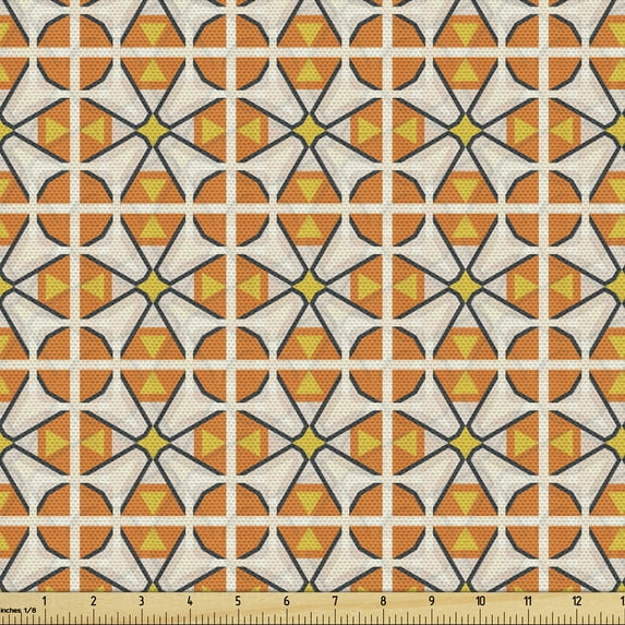 Geometric Sofa Upholstery Fabric by the Yard, Symmetric Repetition with Polygonal Shapes Tile, Decorative Fabric for DIY and Home Accents, Multicolor by Ambesonne