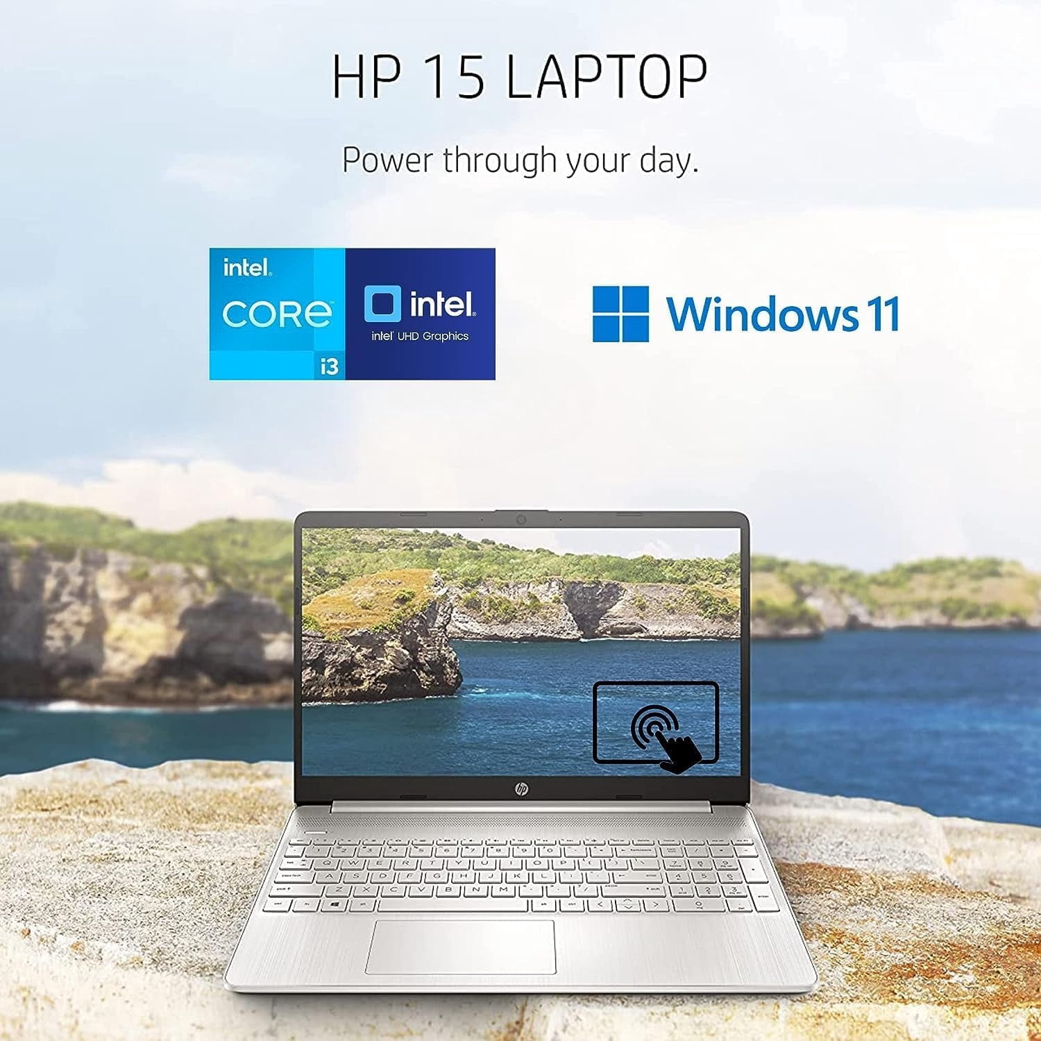 Restored HP Pavilion 15.6" HD (1366 x 768) Touch Laptop, 8GB RAM, 256GB SSD Storage, Intel Core 1215U Processor, Windows 11 Home, Silver with Mazepoly Ac (Refurbished)