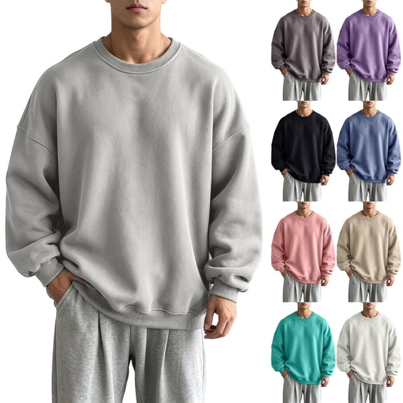 AnuYalue Men's Big and Tall Sweatshirt Baggy FALL Long Sleeve Tops Breathable Crew Neck Pullover Sweatshirts Solid Color