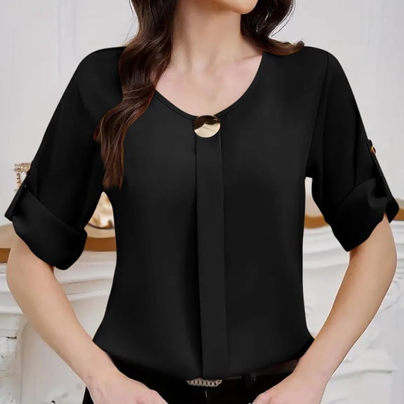 Bxsruta Tops for Women, Women's Basic Round Neck Long Sleeve Top, Regular Fit Comfort Stretch Casual Blouse