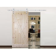 CALHOME 36 in. x 84 in. Z-Bar 1 Panel Unfinished Natural Wood Sliding Barn Door with 6.6 ft. White Sliding Door Hardware Kit
